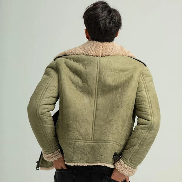 Men's Green Shearling B3 bomber Jacket - Casual Coat & jacket