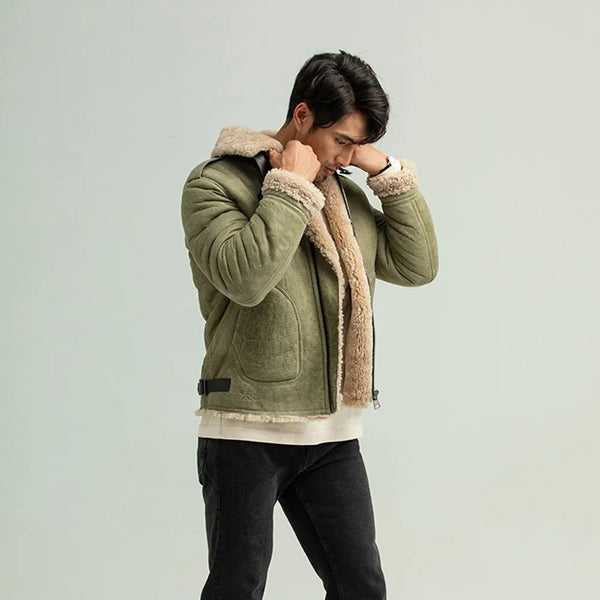 Men's Green Shearling B3 bomber Jacket - Casual Coat & jacket