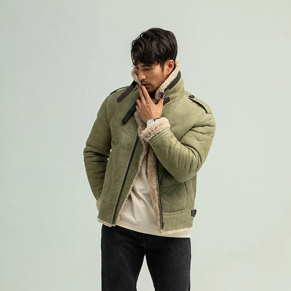 Men's Green Shearling B3 bomber Jacket - Casual Coat & jacket