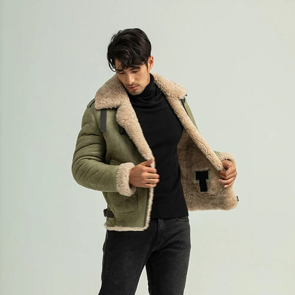 Men's Green Shearling B3 bomber Jacket - Casual Coat & jacket