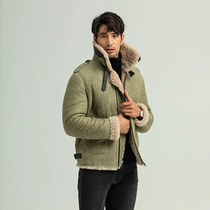 Men's Green Shearling B3 bomber Jacket - Casual Coat & jacket