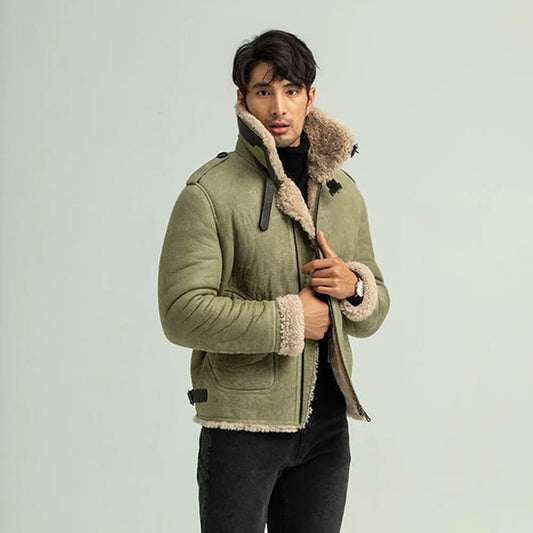 Men's Green Shearling B3 bomber Jacket - Casual Coat & jacket