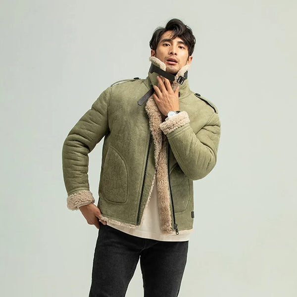 Men's Green Shearling B3 bomber Jacket - Casual Coat & jacket