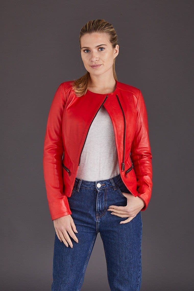 New Women Sheepskin Red RAF B3 Motorcycle Leather Biker Jacket For Women