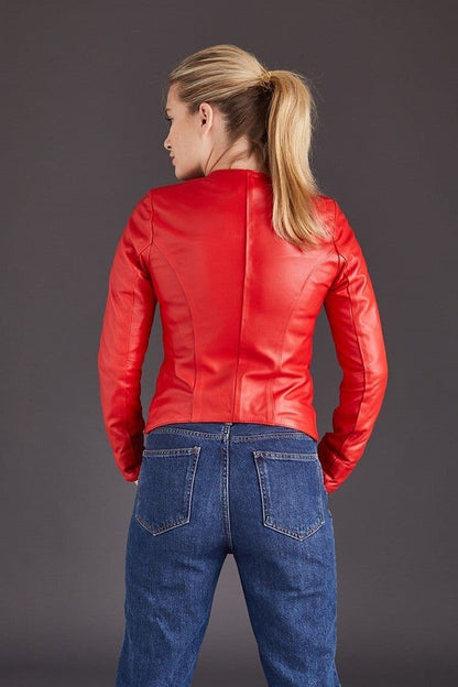 New Women Sheepskin Red RAF B3 Motorcycle Leather Biker Jacket For Women