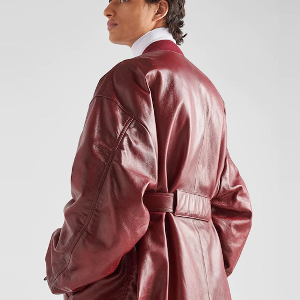 Women's New Sheepskin Red Oversized Leather Bomber Jacket