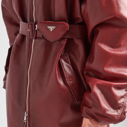 Women's New Sheepskin Red Oversized Leather Bomber Jacket