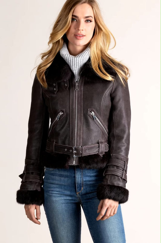 New sheepskin Shearling Bomber leather jacket