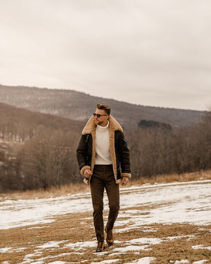 New Men's Genuine Sheepskin Shearling B3 Bomber Jacket – Real Leather Vintage Aviator Winter Coat for Extreme Cold Weather