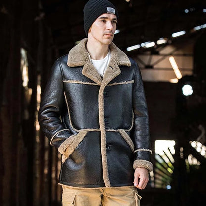 New Mens Sheepskin Shearling Natural Fur long coat and Shearling Leather jacket