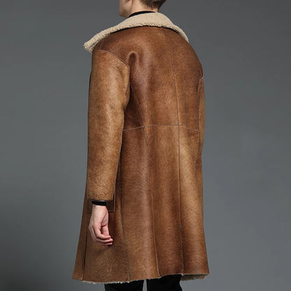 New Sheepskin Winter Slim B3 Shearling Long Jacket Coat For Men's