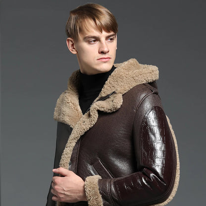 New Men's B3 Bomber Jacket Coat Men's Winter Leather Shearling Jacket Men's Long Thick Coat