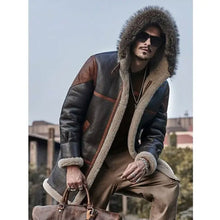 New Sheepskin Hooded Bomber Shearling Leather Trench Coat For Men's