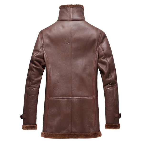 New Men Sheepskin Stylish Double Breasted Shearling Leather Coat