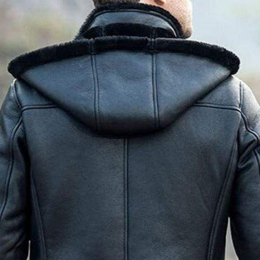 New Men Sheepskin Shearling Trench Hooded Leather Coat