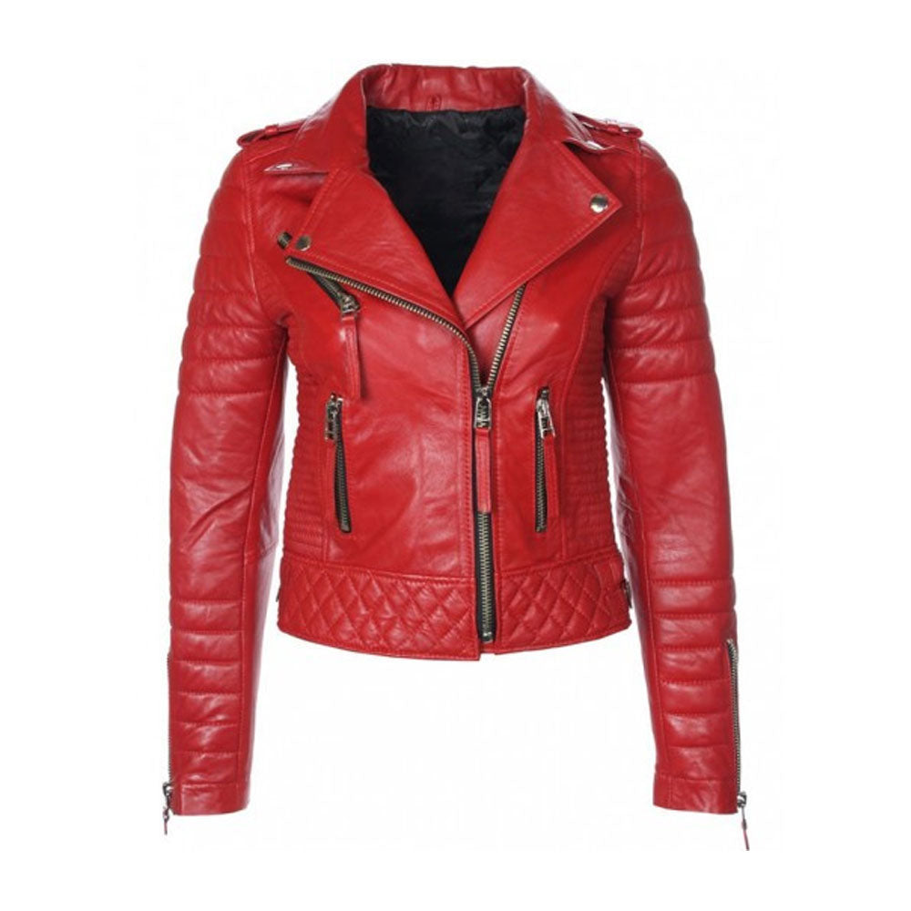 New Women RAF Lambskin Red B3 Biker Leather Jacket