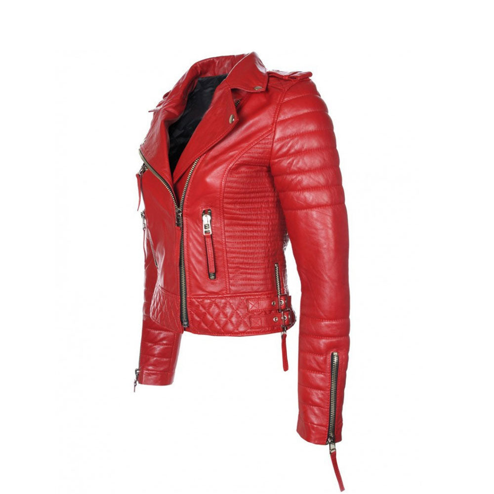 New Women RAF Lambskin Red B3 Biker Leather Jacket