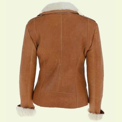 New Camel Brown Leather Shearling Jacket for women