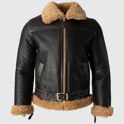 New Black Sheepskin Shearling Leather B3 Bomber Jacket for Men