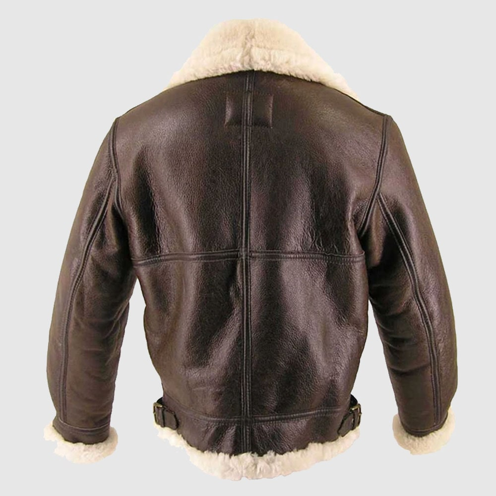 Mens Brown RAF Aviator Sheepskin fashionB3 Bomber Genuine Leather Jacket