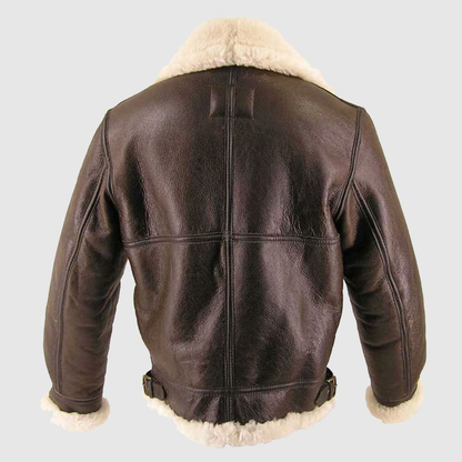 Mens Brown RAF Aviator Sheepskin fashion B3 Bomber Genuine Leather Jacket