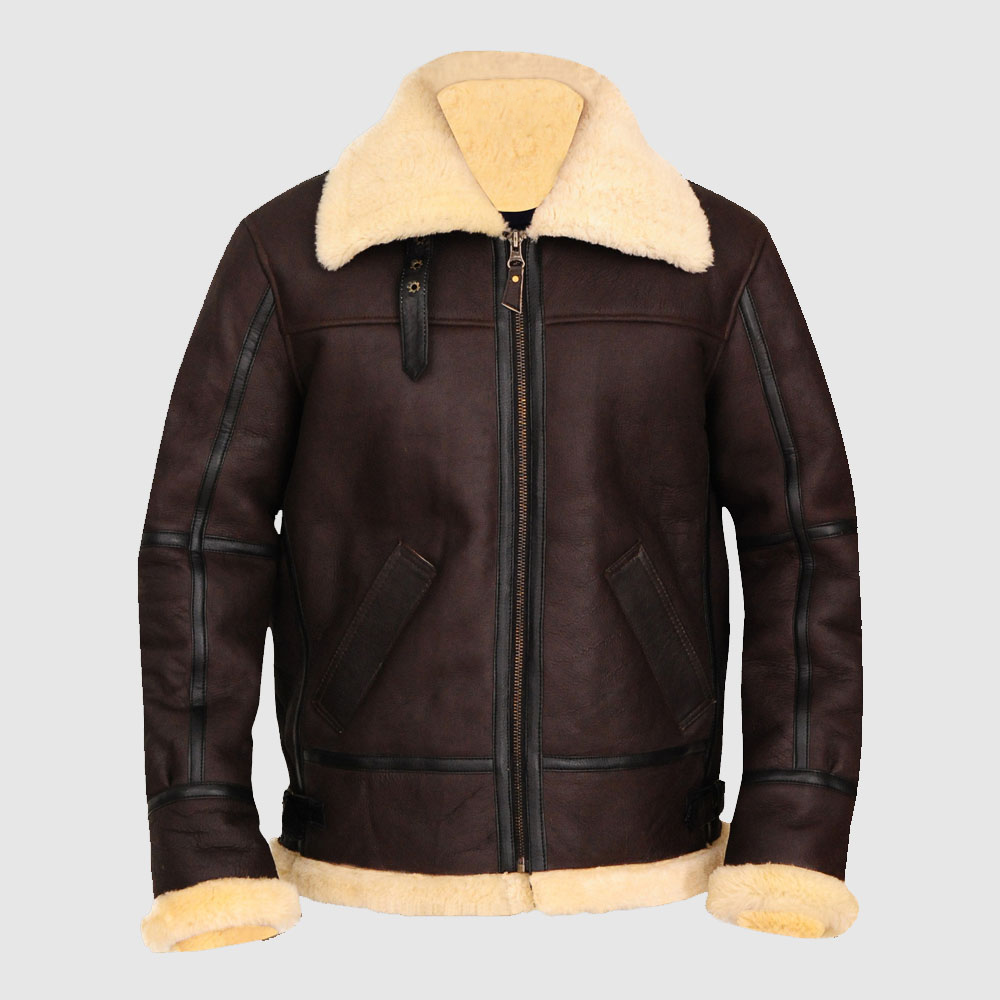 New Mens Aviator Sheepskin Shearling Fashion Leather Fur Jacket
