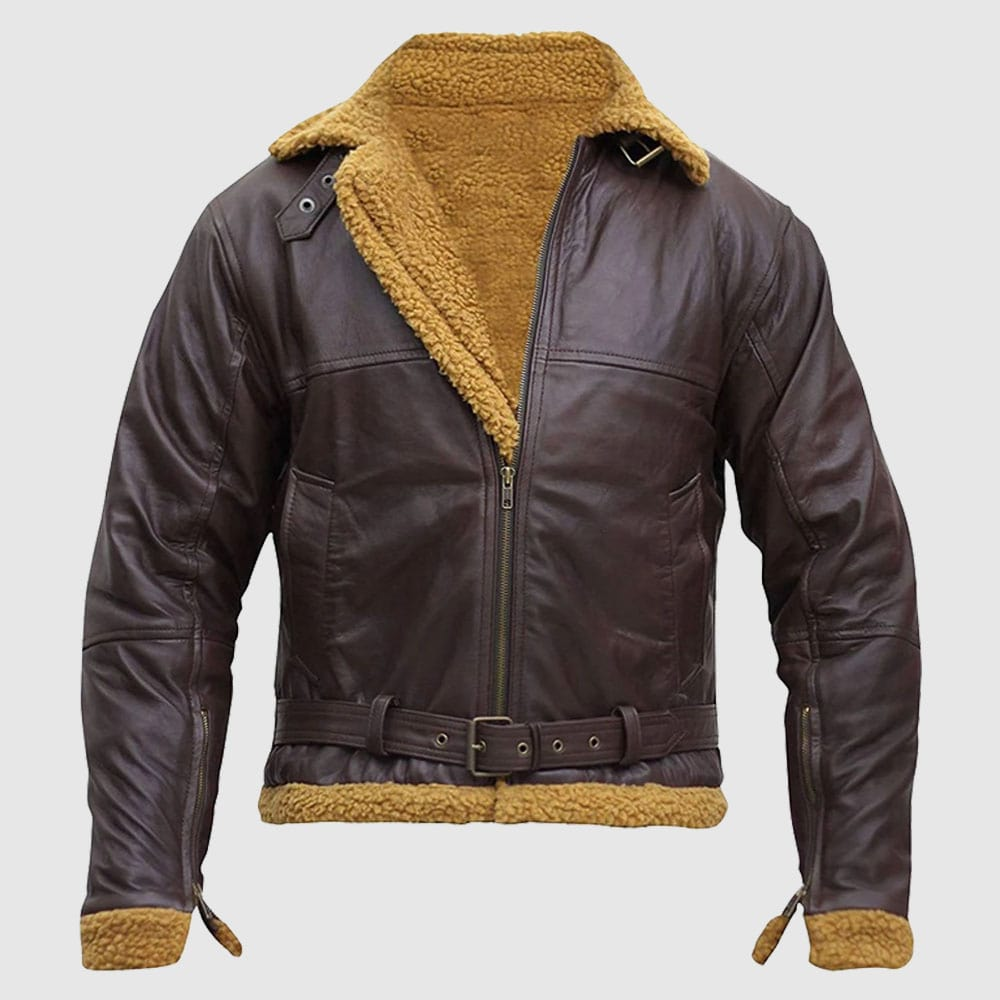 New Mens Flying Aviator Winter Lambskin Fur Pilot Sheepskin Bomber Leather Jacket