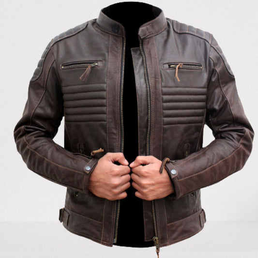 Brown Leather Biker Racer Jacket for Men Leather  Fashion Jacket