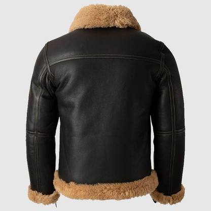 New Black Sheepskin Shearling Leather B3 Bomber Jacket for Men