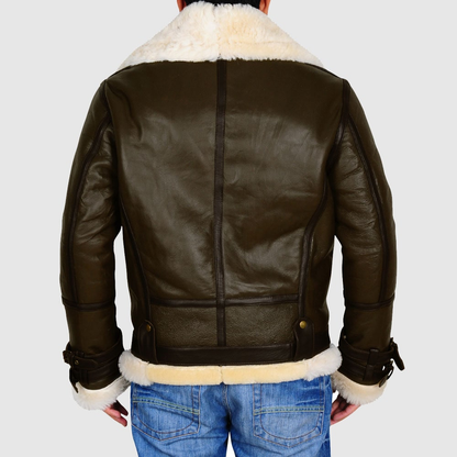 New Army Green Sheepskin B3 Bomber Shearling Leather Jacket For Men