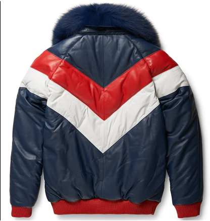 New Men Multi Color Premium LambSkin Leather V Bomber Jacket For Men With Fur Collar