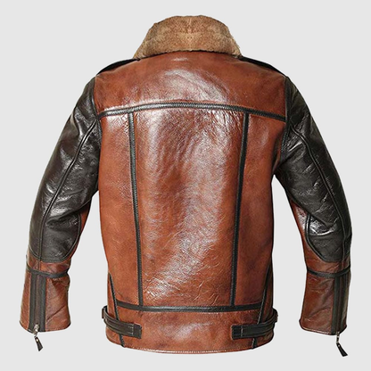 New Men RAF Aviator Lambskin Fashion B3 Bomber Brown Genuine Leather Jacket