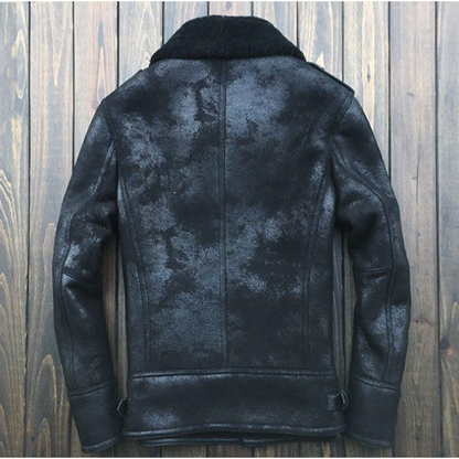 New Black Sheepskin Shearling Genuine Colowid Distressed Leather Jacket For Men