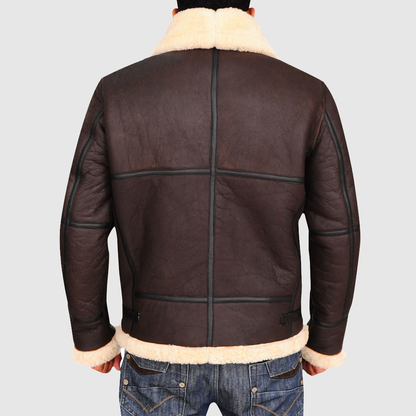 New Mens Aviator Sheepskin Shearling Fashion Leather Fur Jacket