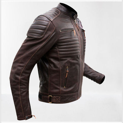 Brown Leather Biker Racer Jacket for Men Leather  Fashion Jacket