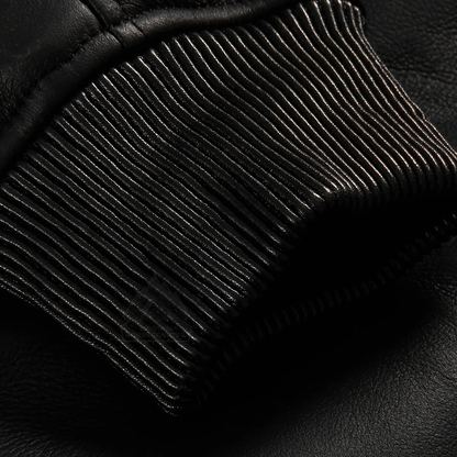 Mens Black B3 Lambskin Genuine Leather Bomber Jacket With Black Fur