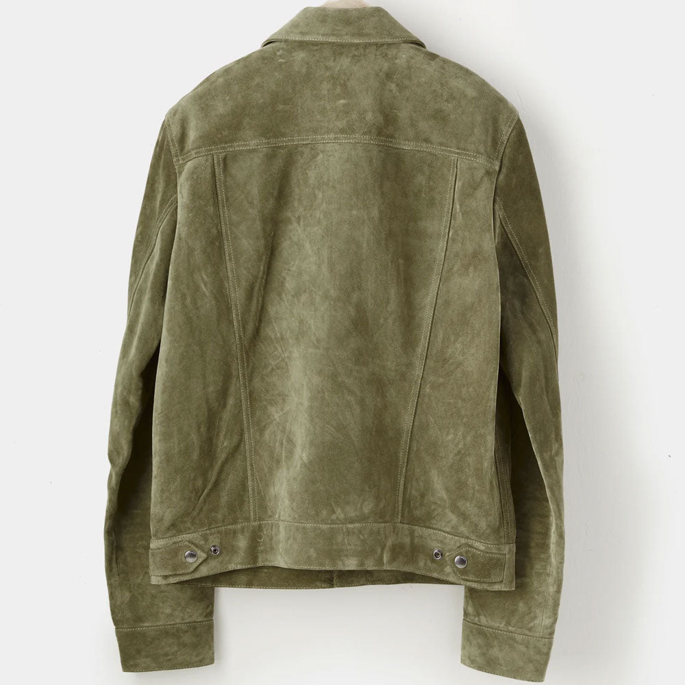 New Men’s Green Sheepskin Western Cowboy Suede Style Leather Bomber Jacket