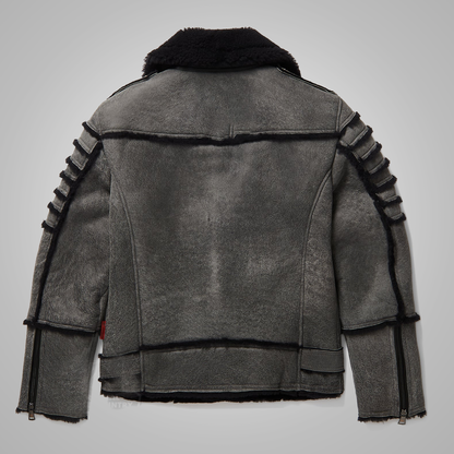 New Men Black Lambskin Shearling Genuine Aviator Colowid Leather Jacket